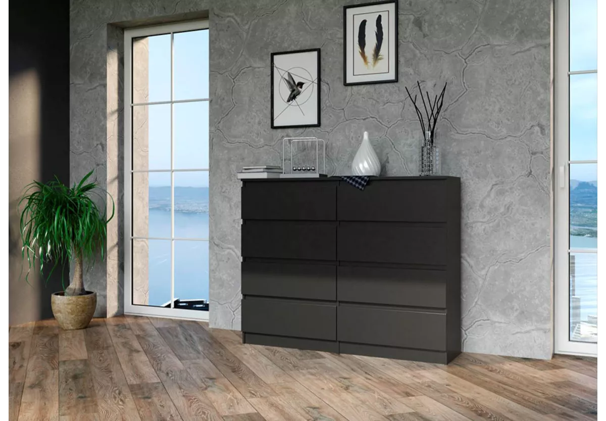 Minimalistyczna komoda Malwa 120 z 8 szufladami bez uchwytów
