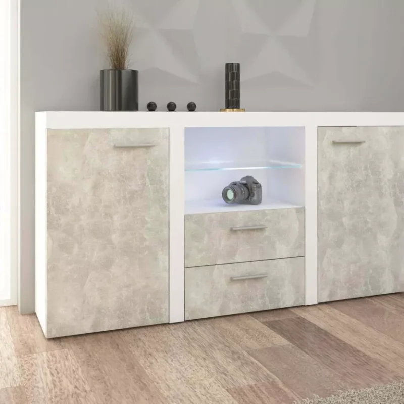 Pojemna komoda Rumb II Beton Jasny + Białe w industrialnym stylu