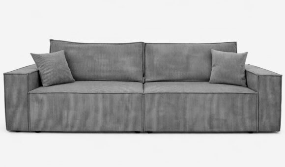 Szara sofa z funkcją spania – widok z przodu