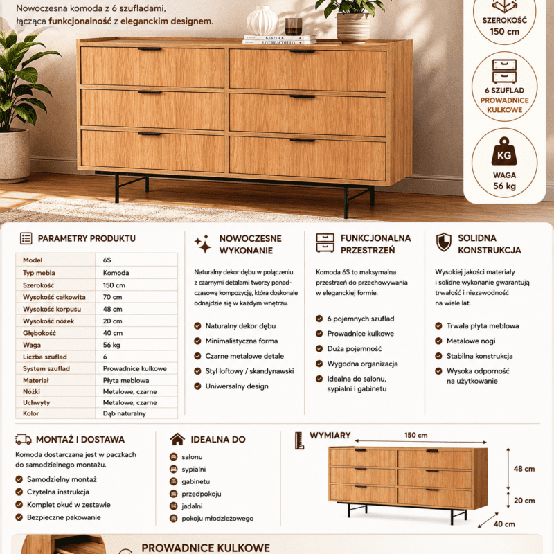 EDISON Komoda 6S Warmia Walnut - obrazek 6
