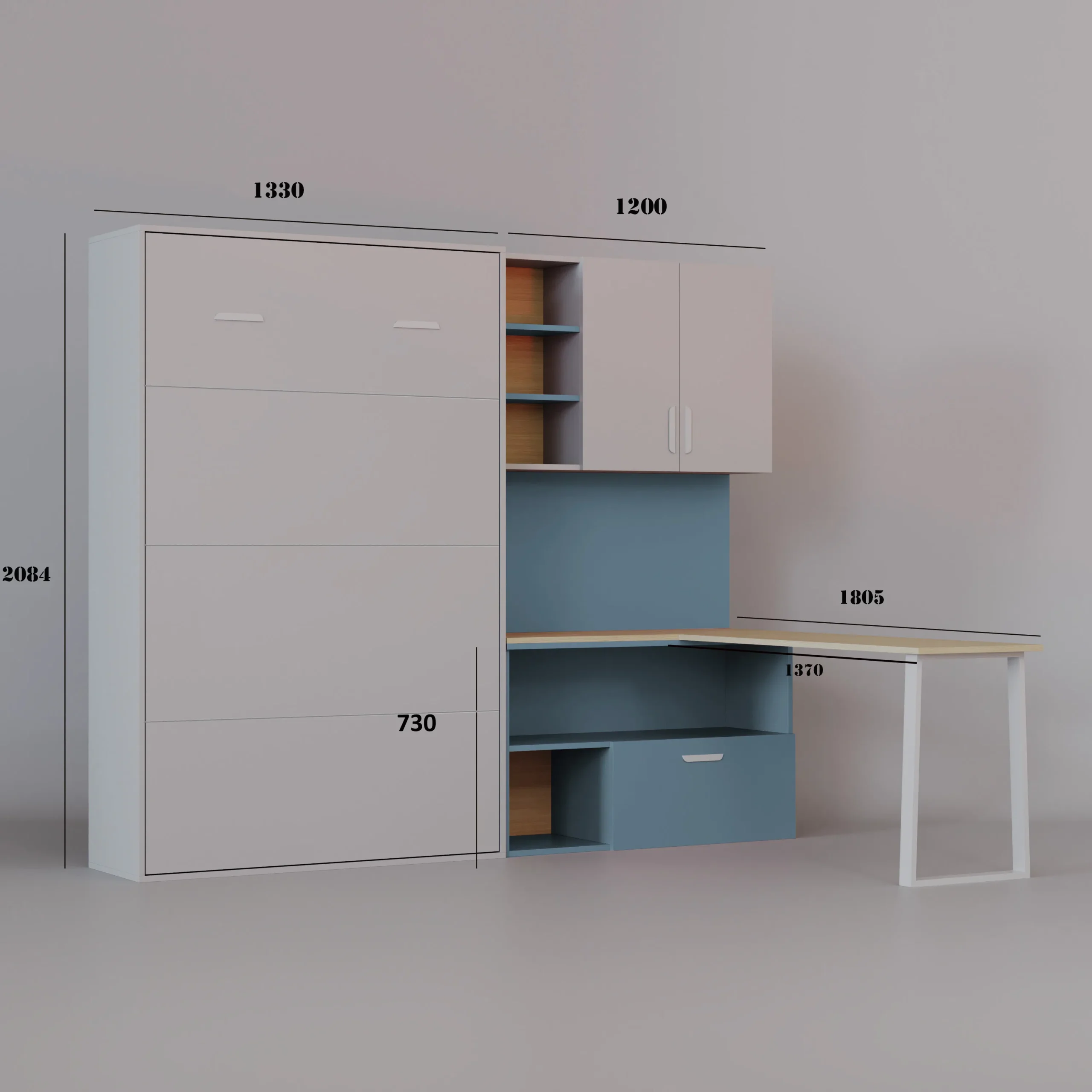 Półkotapczan + regał z biurkiem FLEXI BED LUMIO – KASZMIR / NIEBIESKI MGLISTY - obrazek 3