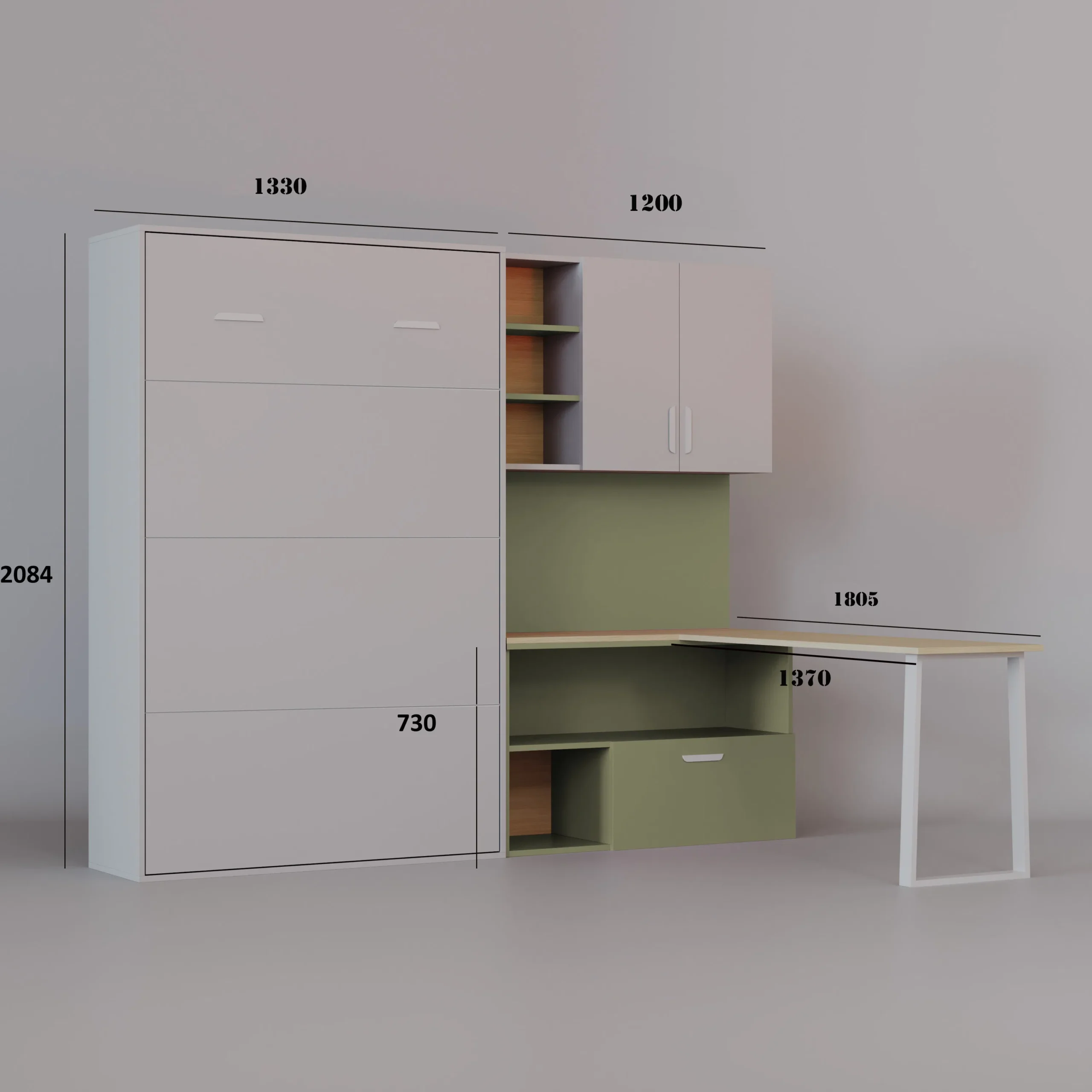 Półkotapczan + regał z biurkiem FLEXI BED LUMIO – KASZMIR / ZIELONY OLIWKA - obrazek 3