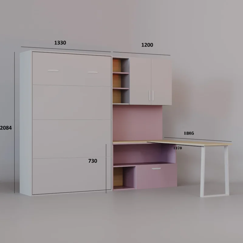 Półkotapczan + regał z biurkiem FLEXI BED LUMIO – KASZMIR / MISTYCZNA RÓŻA - obrazek 3