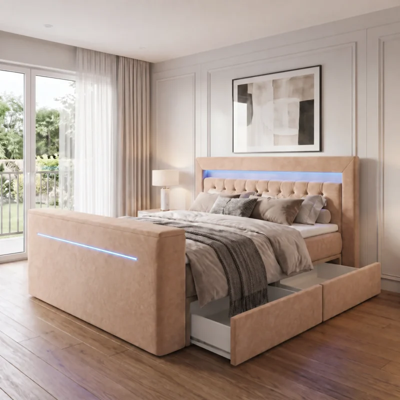 Łóżko tapicerowane VISION z automatycznym stelażem na TV i LED - obrazek 16