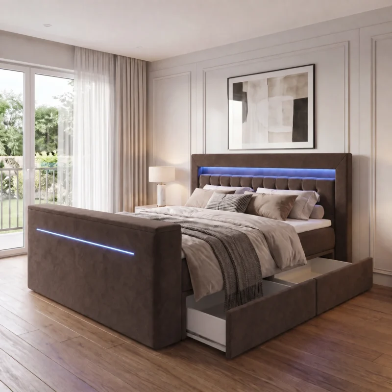 Łóżko tapicerowane VISION z automatycznym stelażem na TV i LED - obrazek 29