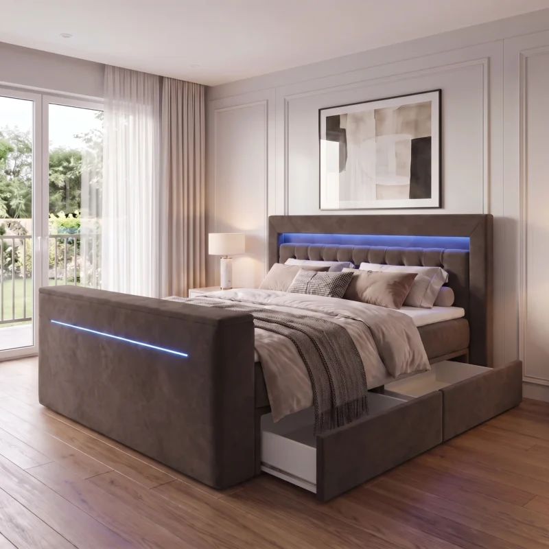 Łóżko tapicerowane VISION z automatycznym stelażem na TV i LED - obrazek 30