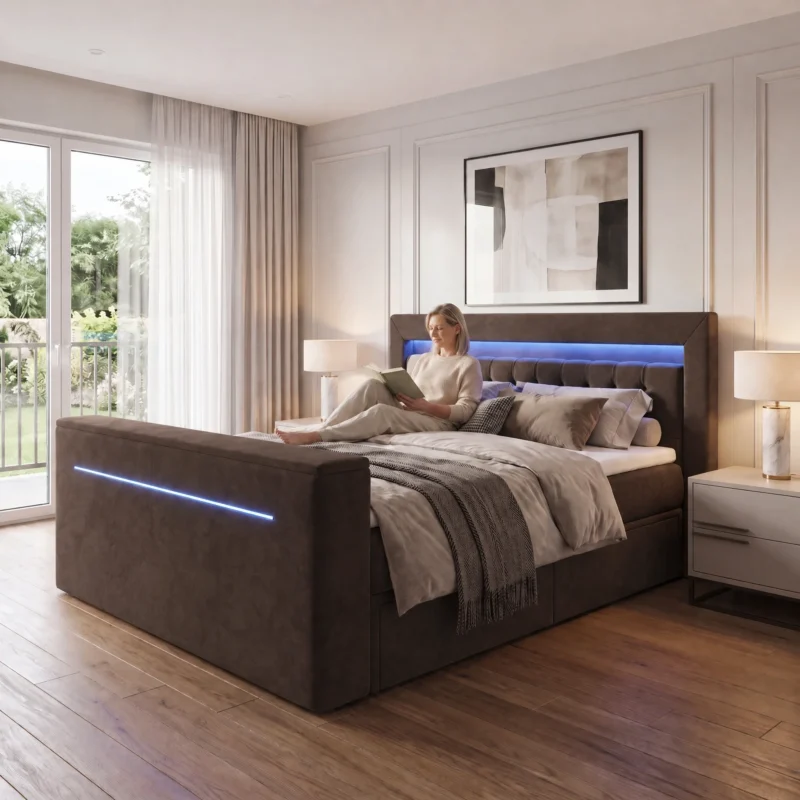 Łóżko tapicerowane VISION z automatycznym stelażem na TV i LED - obrazek 31