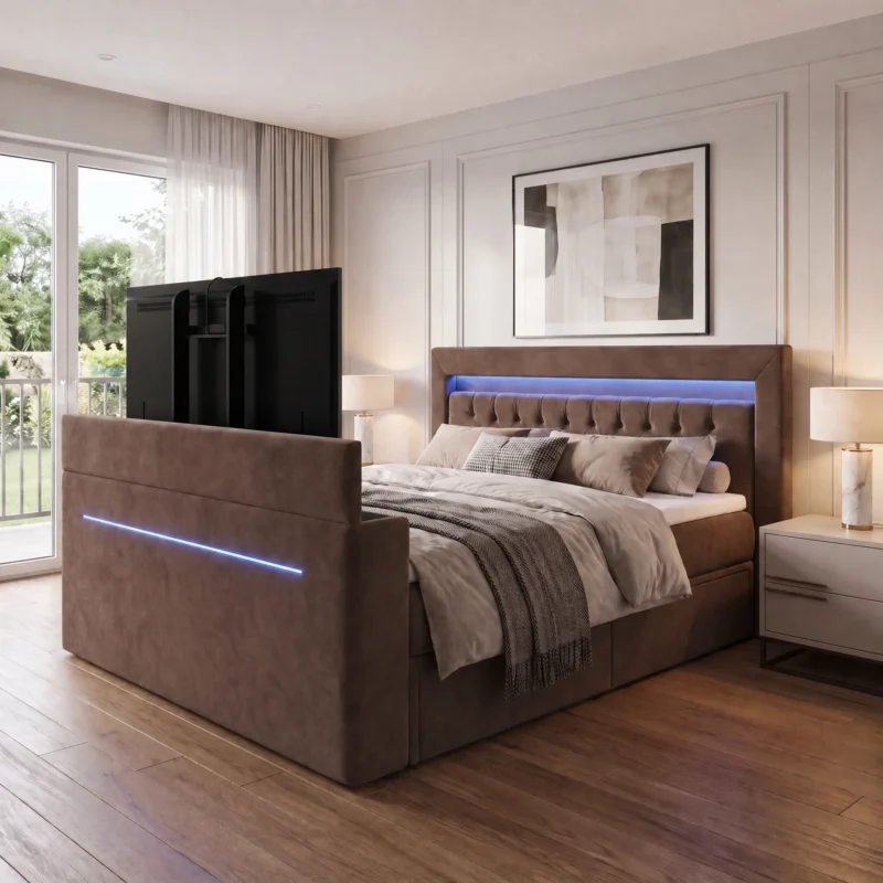 Łóżko tapicerowane VISION z automatycznym stelażem na TV i LED - obrazek 25