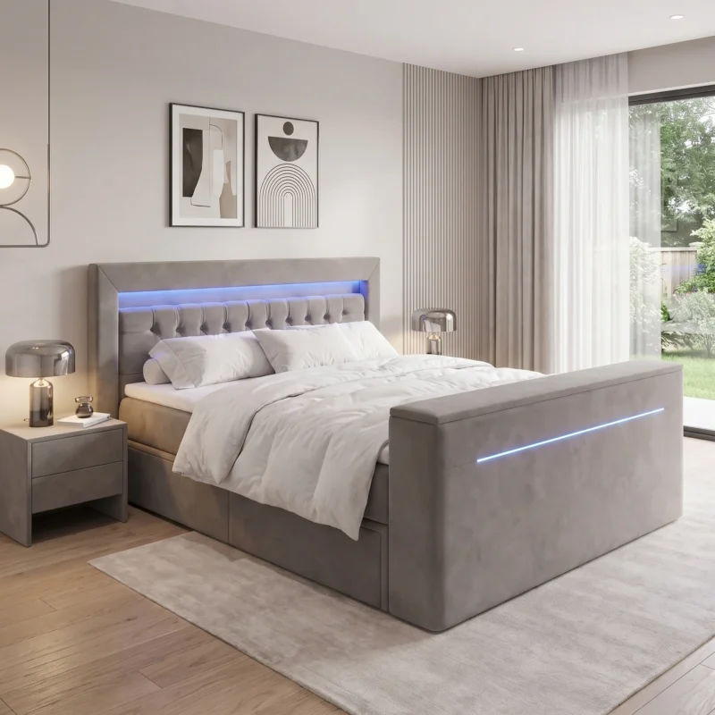 Łóżko tapicerowane VISION z automatycznym stelażem na TV i LED - obrazek 12